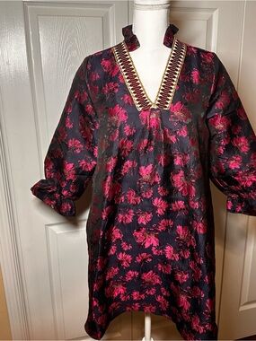 Before You Fuchsia Floral Embroidered V-Neck Dress